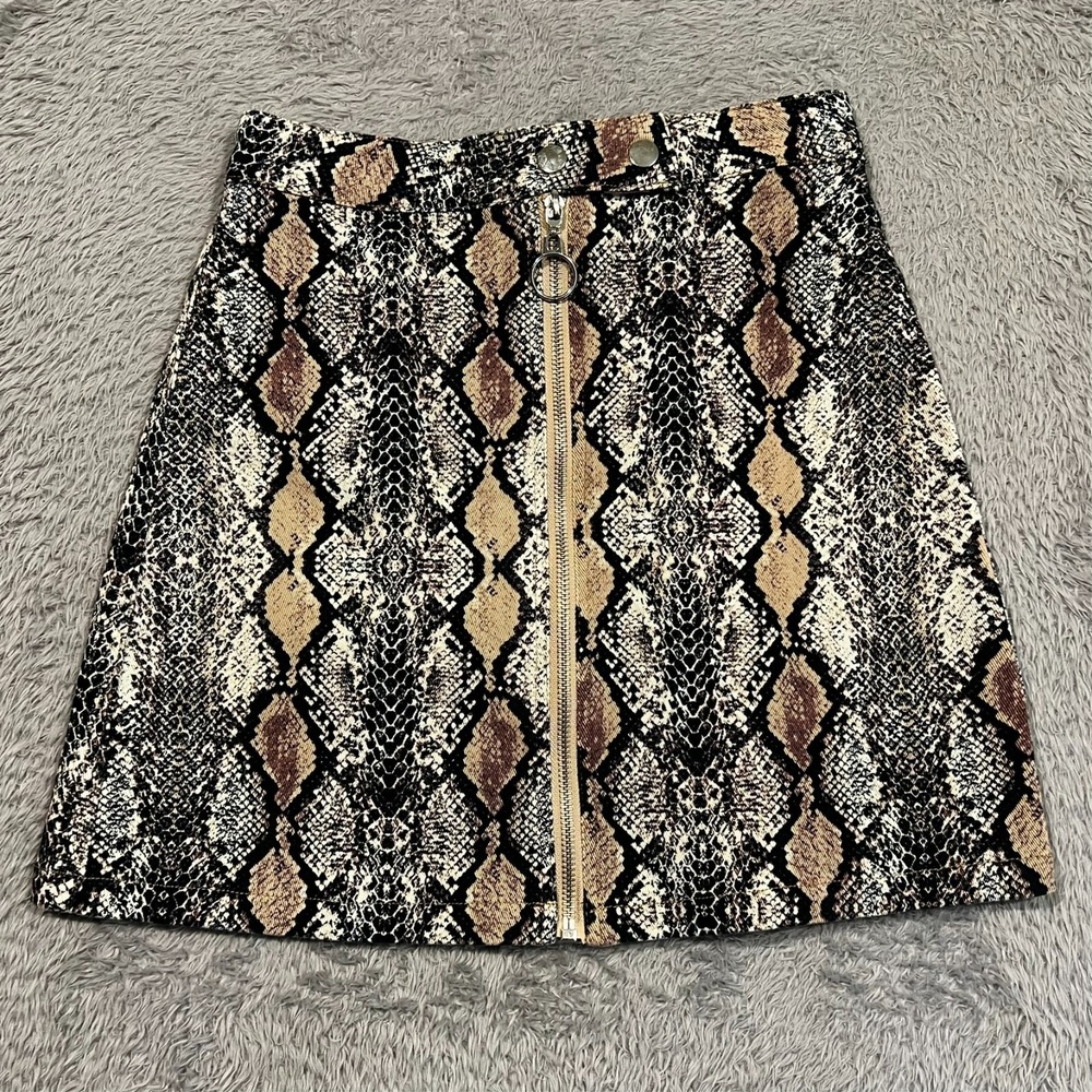 Altard State Womens‎ XS Tan Snakeskin Print Mini Skirt Front Zip Indie Grunge